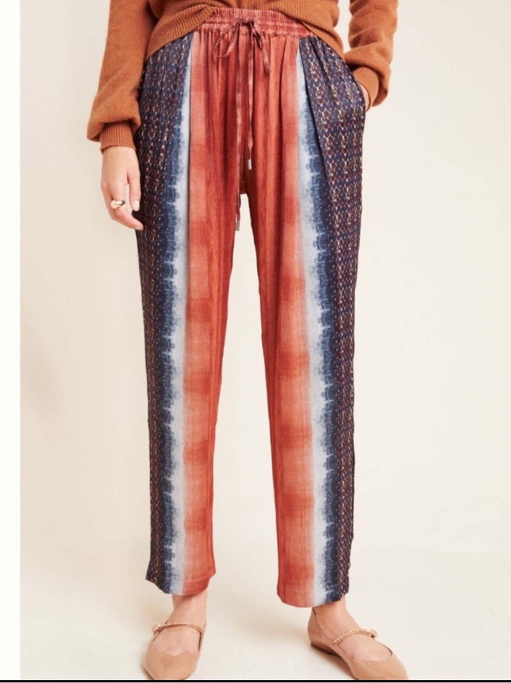 NWT Anthropologie Conditions Apply Mallorca Dyed Tapered Handsign Silky Pants, M